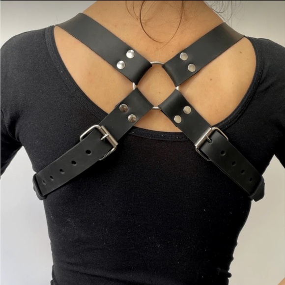 Black Leather Harness Suspender Accessory New main image 5